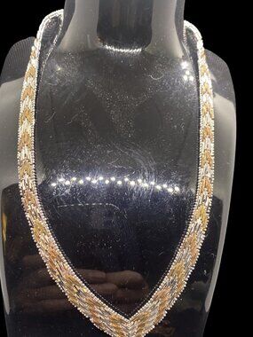 VTG SU Italy Sterling Silver Chevron V Collar Necklace Woven Bi-Color 16" 925
